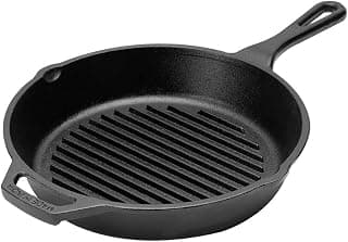 Pigeon Long Lasting Cast Iron Grill Pan, Naturally Non-Stick, Even Heat Distribution and Retains Heat for Long That Compatible with All Heating Source - Black