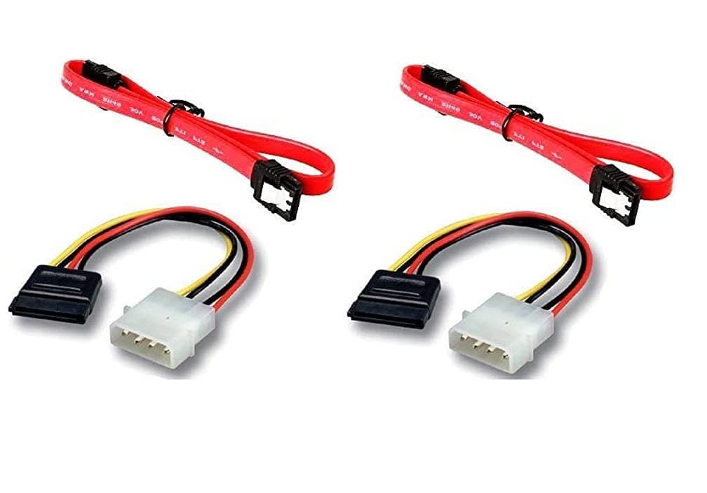 LipiWorld Combo Sata Iii (Sata 3) Data Cable With Locking Latch + 1 Piece 4 Pin Molex To 15 Pin Power Cable (Pack Of 2), Black