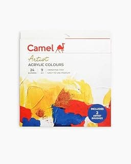 Camel Artist Acrylic Colours Set | 24 Shades × 9ml | Rich Pigment, Smooth Finish | Ideal for Canvas, Paper, Wood & Craft Work