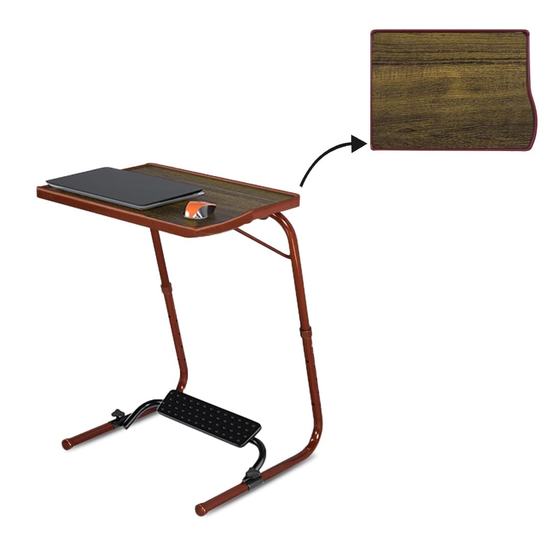 TABLE MAGIC – Multipurpose Height Adjustable Laptop Table Mat Finish, Lapdesk with Footrest Work from Home & Study Desk Picnic Outdoor Tv Tray Wooden Table (Midnight Black, Large, TM Footrest)