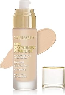 Swiss Beauty High Performance Foundation | Water-Resistant | Medium To Buildable Coverage Liquid Dewy Finish | Lightweight | Easy To Blend | With Vitamin C & Niacinamide | 03 Natural Beige, 55G
