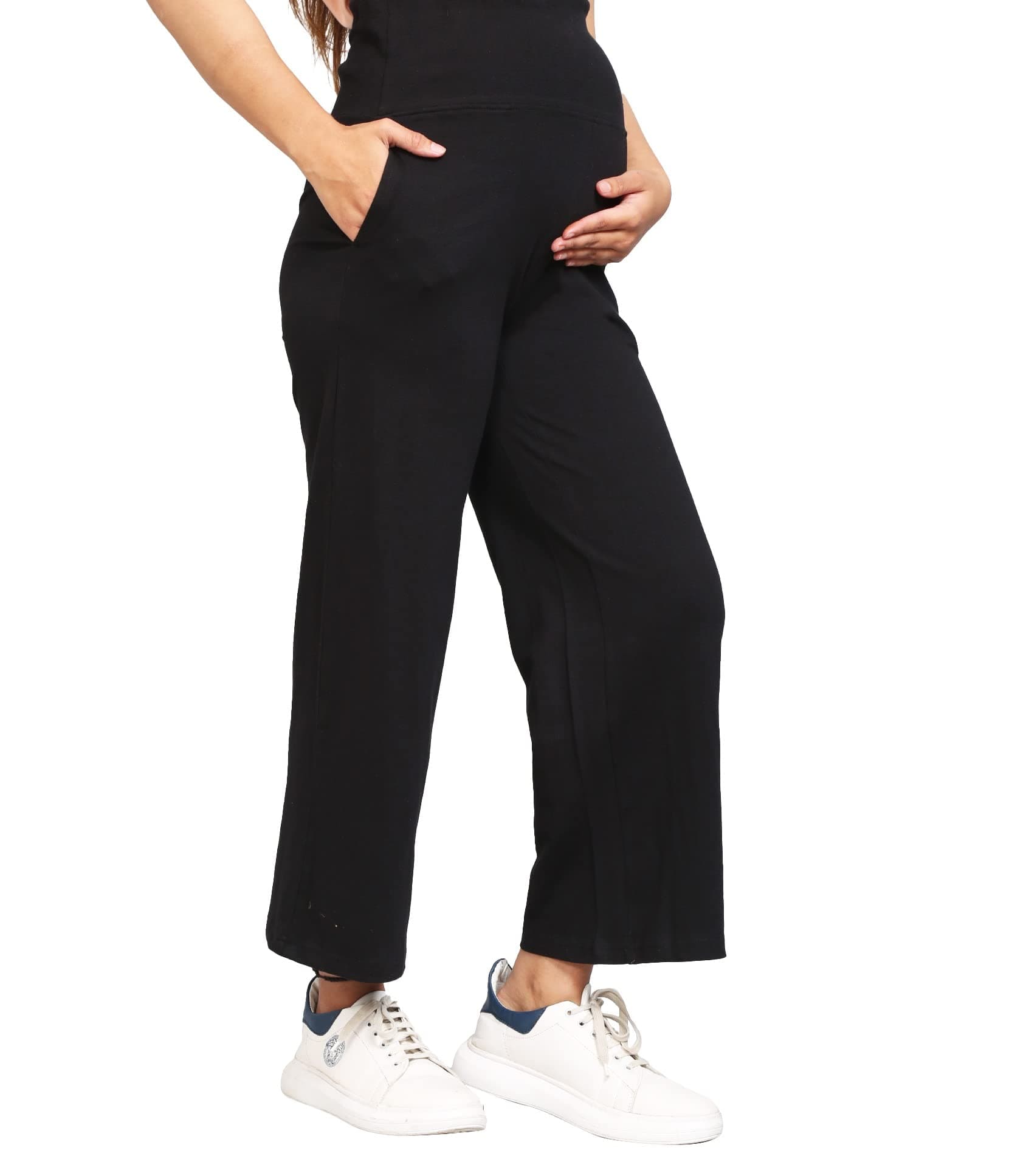 Awwni Maternity Beige Palazzo Pants for Women - Pregnancy Pants Over-Belly Design and Elastic Waistband - Ideal Gift for Women and All Mums-to-Be