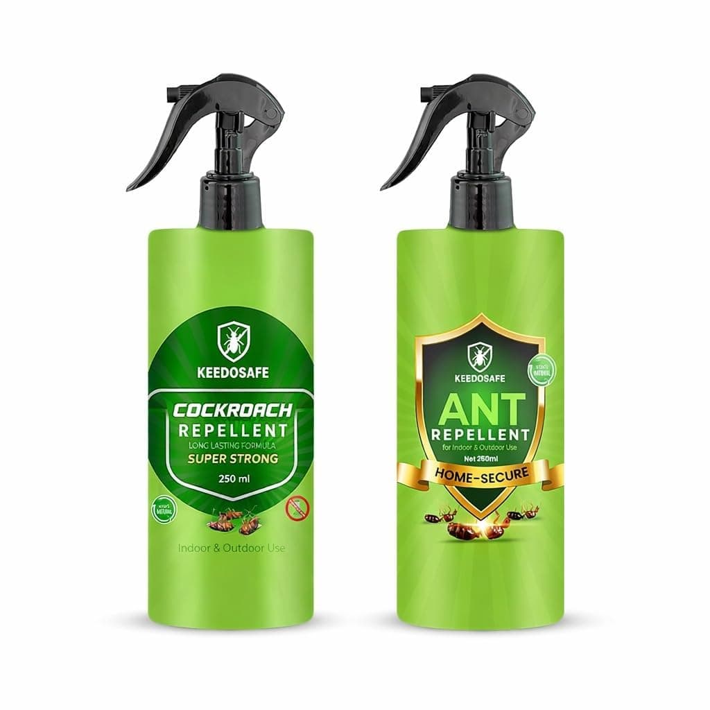 Keedosafe Ant & Cockroach Repellent Spray 250ml | Pack of 2 | | Cheenti 30-day shield + Kakroach 45-day protection. non-toxic. Child & pet-safe. Monsoon-proof. Odourless. Made in India.