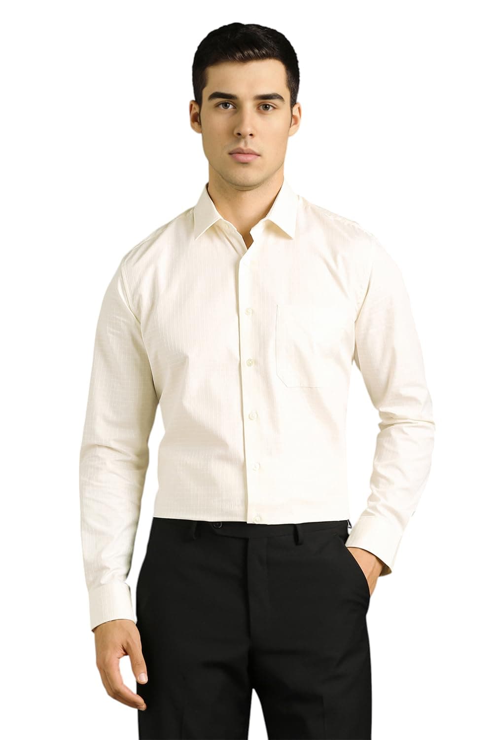 Louis Philippe Men's Slim Fit Easy to Iron Everyday wear Premium Cotton Full Sleeve Textured Formal Shirt