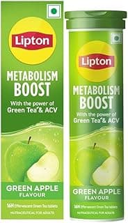 Lipton Metabolism Boost with 150mg Green Tea Catechins and 50mg ACV (Apple Cider Vinegar) | For Weight Loss & Fat Burn | Zero Calories | 16N Effervescent Tablets | Green Apple Flavour