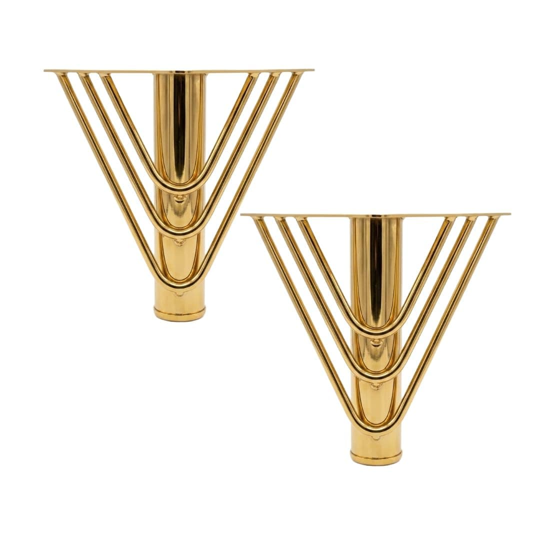 Gold Polished Metal Table Leg, V-Shape Design, Decorative Furniture Support, Glam Style Pack of (2, 5 inch)