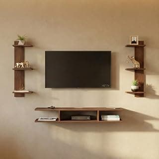 Fynn Mini Wall Mount TV Unit for 42 Inch TV, Entertainment Unit Set Top Box Stand with Shelves for Books & Décor Display, Space Saving TV Panel for Living Room, DIY (Classic Brown)