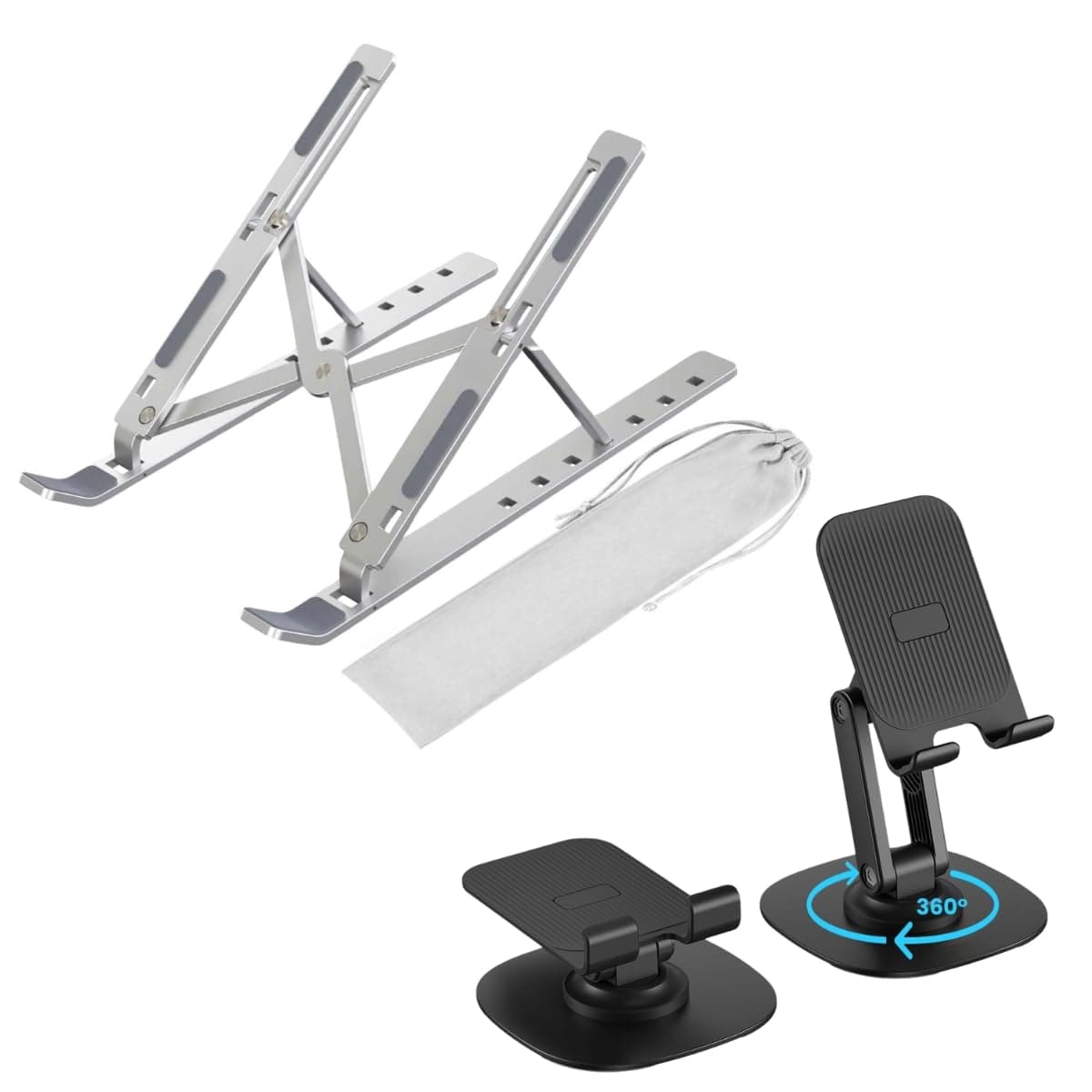 GADGETSWEAR Aluminum Laptop Stand (Combo with Mobile Stand) Foldable, Height Adjustable, Portable for Travel Accessories, Work from Home Suitable with Tablet, iPad, Laptops & MacBook