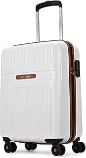 Aristocrat Atlas Cabin Trolley Bag 55cm | Small | Hard Luggage | Smooth 8-Wheel Suitcase | Secure Combination Lock with Sturdy Zipper | Full Fabric Convipack | 3-Year Warranty (Pearl White)