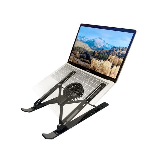 Tarkan Laptop Cooler, Portable & Foldable Aluminum Stand with Detachable Fan, Adjustable Height and Angle Notebook Holder (Black)