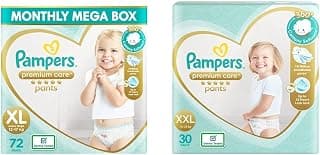 Pampers Premium Care Pants Diapers Monthly Box Pack, XL, 72 Count&Pampers Premium Care Pants Diapers, XXL, 30 Count