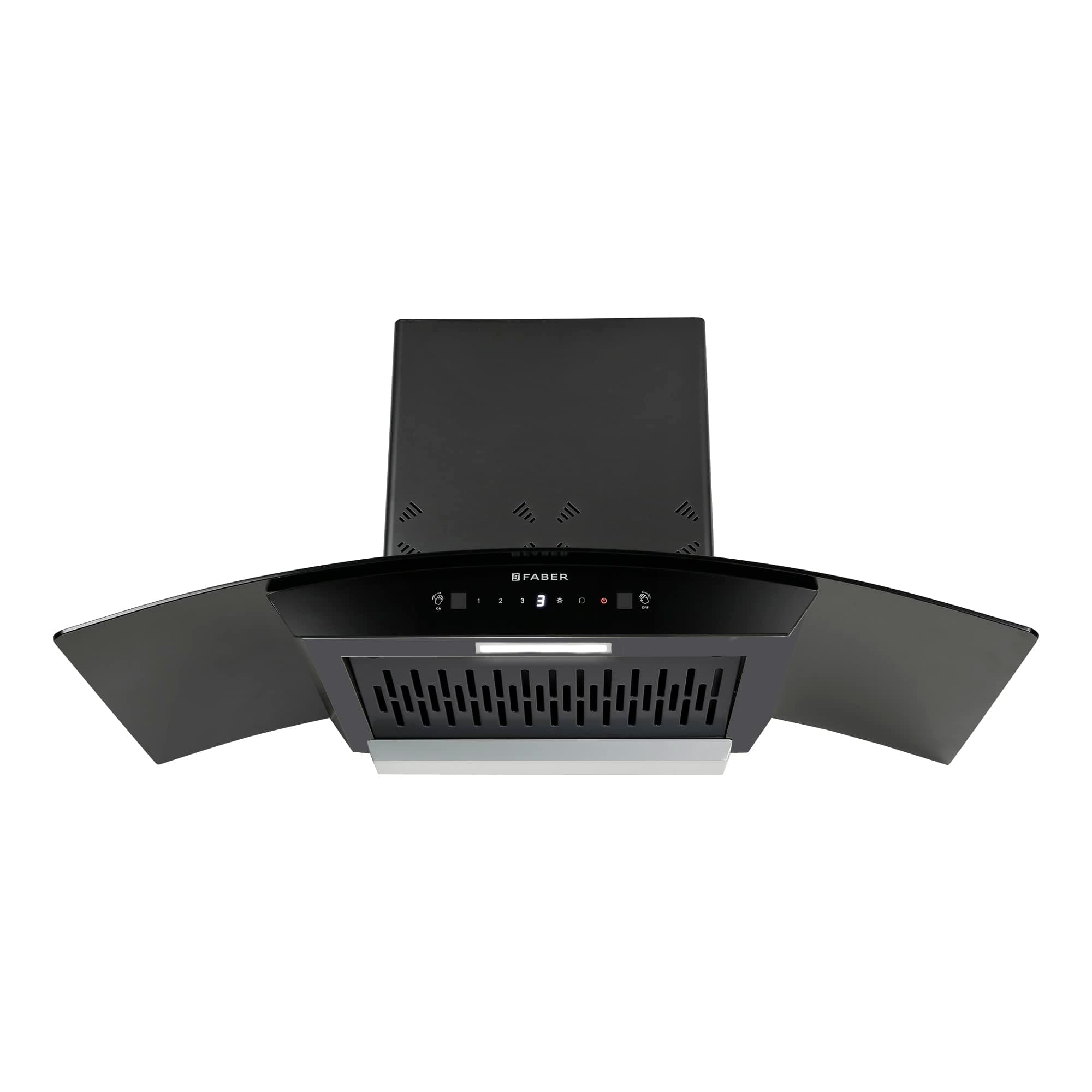 Faber 90cm 1400 m3/hr, 6 way Silent suction, Autoclean Chimney, Filterless,12Yr Warranty on Motor(2Yr Comprehensive), Autoclean Alarm, Mood Lt (HOOD ORIENT 3D IN HC SC FL BK 90,Gesture Control,Black)