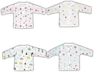 LazyToddler Organic Cotton Muslin Full-Sleeve Jhabla Set for Newborn Boys & Girls Comfortable Baby Clothes – Pack of 4