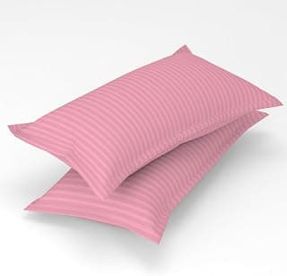 Homefab India 2 Piece Glace Cotton Pillow Covers - Stripes, Baby Pink, 17"x27"