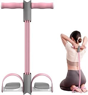 Proberos® Fitness Tension Rope with Wider Pedal, 6-Tube Elastic Yoga Pedal Puller Resistance Band, Pull Reducer Training Bands, Natural Latex Tension Rope, for Abdomen/Waist/Leg Stretching, Pink