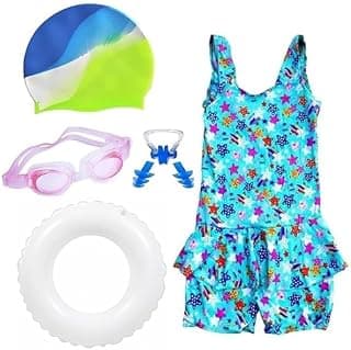Premium Girls Swimming Combo Set | Includes Swimsuit, Goggles, Swim Ring, Cap, Ear Plugs & Nose Clip | All-in-One Kids Swimming Kit for Comfort, Safety & Fun – Color May Vary