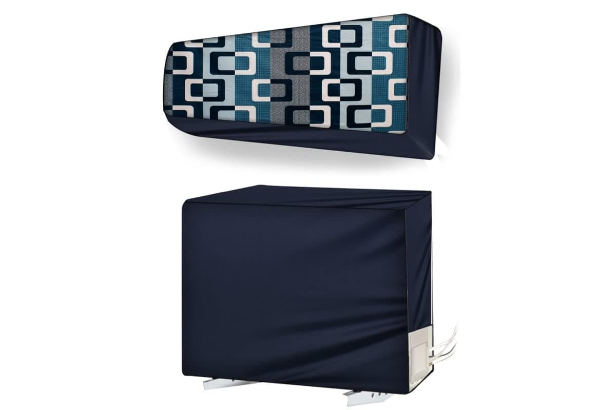 Stylista Split ac Cover Set of Indoor and Outdoor Unit Compatible for 1.5 Ton Daikin MTKM50 Lattice Pattern Blue