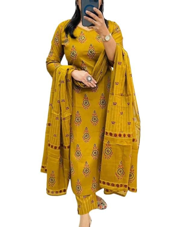 Anni Designer Rayon Viscose Straight Printed Kurta Pant Dupatta Set | Kurta Set for Women | Ethnic Suit Set | Cotton Kurti with Dupatta Festive Indian Ethnic Dress