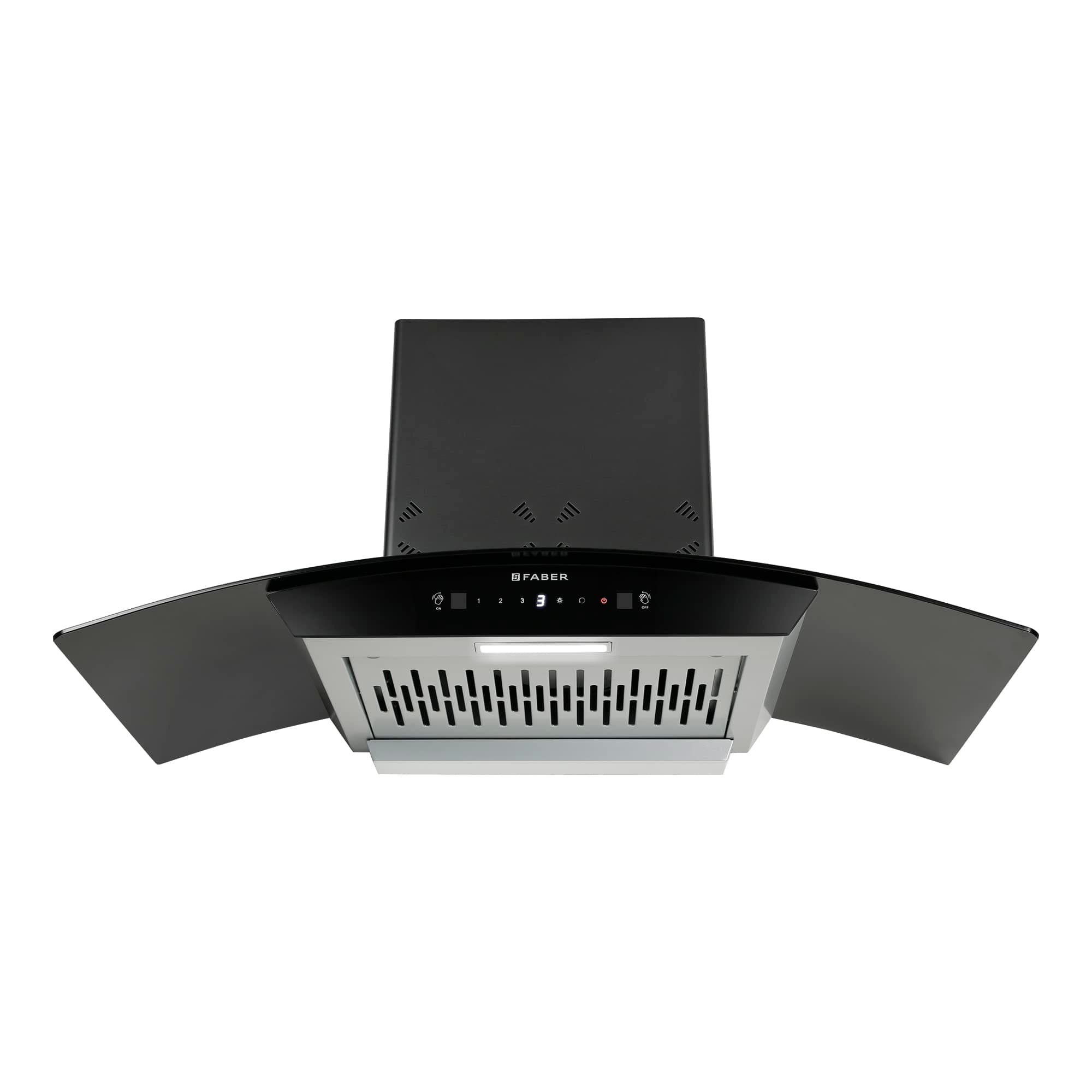 Faber90cm 6 way Silent Suction,1400m3/hr, Autoclean Chimney, 12Yr Warranty on Motor(2Yr Comprehensive) Autoclean Alarm(HOOD EVEREST 3D IN HC SC FL LG 90, Filterless, Touch&Gesture Control, Light Grey)