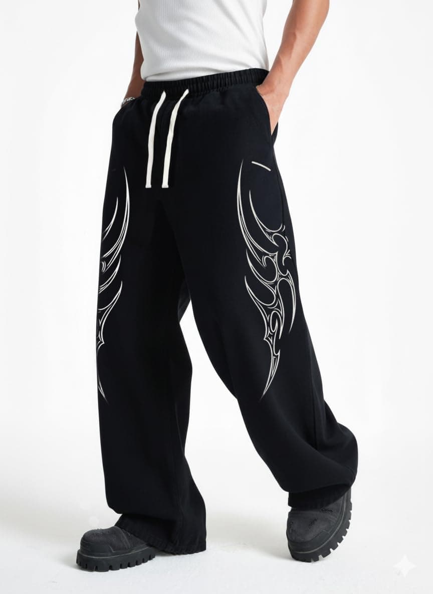 Moonkey Labs Men's Baggy Track Pants, Baggy Streetwear, Cotton Track Pants, Elastic Waist & Relaxed Fit Bottoms.