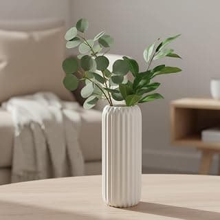 PUREZENTO Flute Ribbed' White Ceramic Vase - 10 Inch (Pack of 1) | Decorative Flower Vase for Modern Home Decor, Living Room & Bedroom | Vases for Pampas Grass, Fresh, Dried & Artificial Flowers