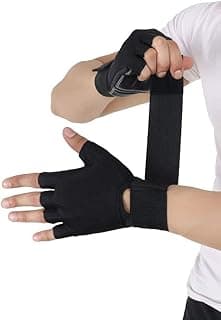 WMX Unisex Leather Gym Gloves | for Professional Weightlifting, Fitness Training and Workout | with Half-Finger Length, Wrist Wrap for Protection (Sheep Leather, M)