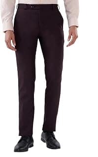 Raymond Men Slim Fit Solid Pattern Polyester Blend Flat Front Casual Trouser