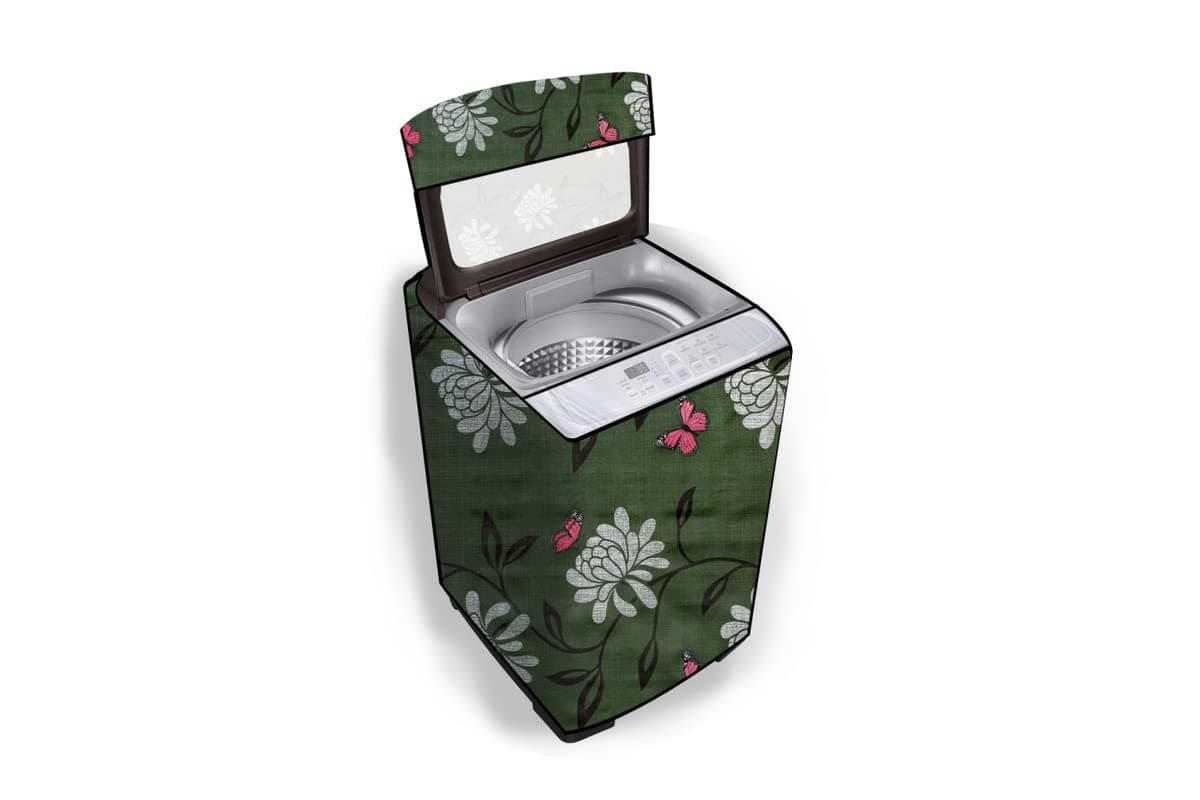 Stylista Fully Automatic Top Load Washing Machine Cover compatible for 9 kg to 10 kg & above Petals Pattern Green (HxWxD) 41x26x27 Inches
