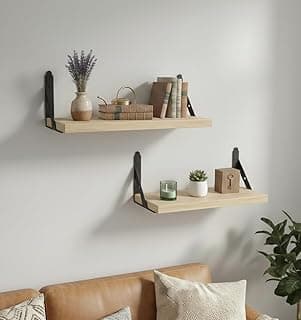 Decazone Wooden Floating Wall Shelf for Books | Wall Mounted Bookshelf for Living Room & Bedroom | Decorative Wooden Wall Shelf Rack | Solid Pine Wood | L 17 x D 5 Inches (2)