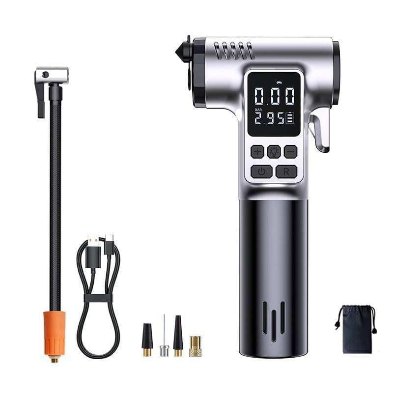 Portable Cordless Car Tyre Inflator 150 PSI | Digital LCD Air Compressor with Auto Shut-Off | Emergency Light, Window Breaker & Seatbelt Cutter | Rechargeable 7.4V | For Car, Bike & Scooter