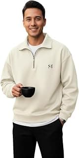 SMOWKLY Men Sweatshirts | Half-Zip Mock Neck Winter wear | All Day Winter wear Sweaters Stylish | Casual Streetwear for Men | Pullover Fleece Sweatshirt for man | Warm Hoodie for Gym, Travel & Casual