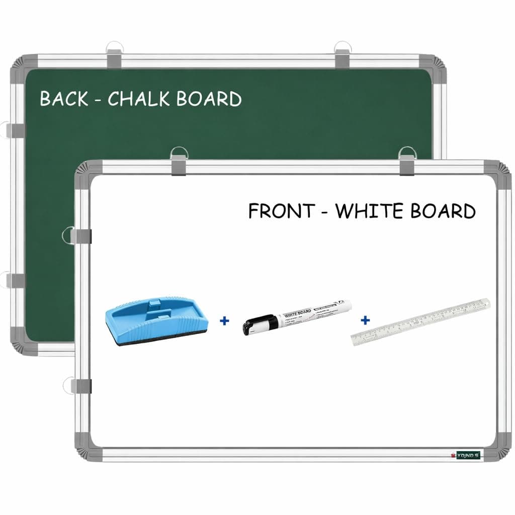 YAJNAS White Board 2x3 feet Non Magnetic Double Sided Whiteboard & Chalkboard Both Side Writing Board with 1 Marker + 1 Duster + 30 CM's Ruler (YPWG609003) (2 x 3, Pack of 4 Items)