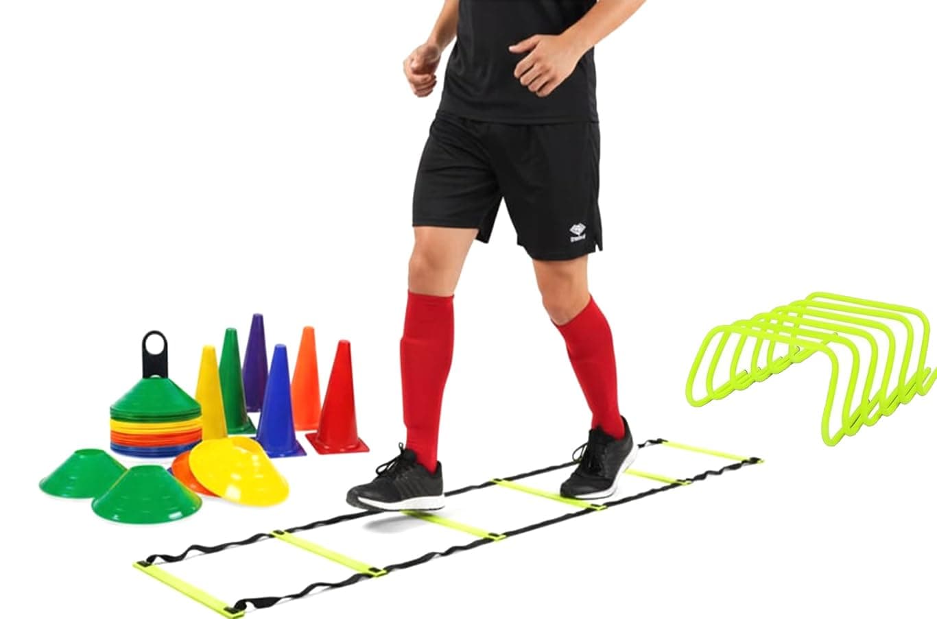 Protoner Sports Training Equipment Set, Agility Ladder 4m with 9 Rungs, 6 Marker Cones, 20 Multicolour Saucer Cones, 6 Agility Hurdles for Speed and Coordination Training