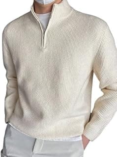 ColorChakra High Neck Woollen Sweater for Mens Half Zip Wool Cardigan Plus Size M to 5XL