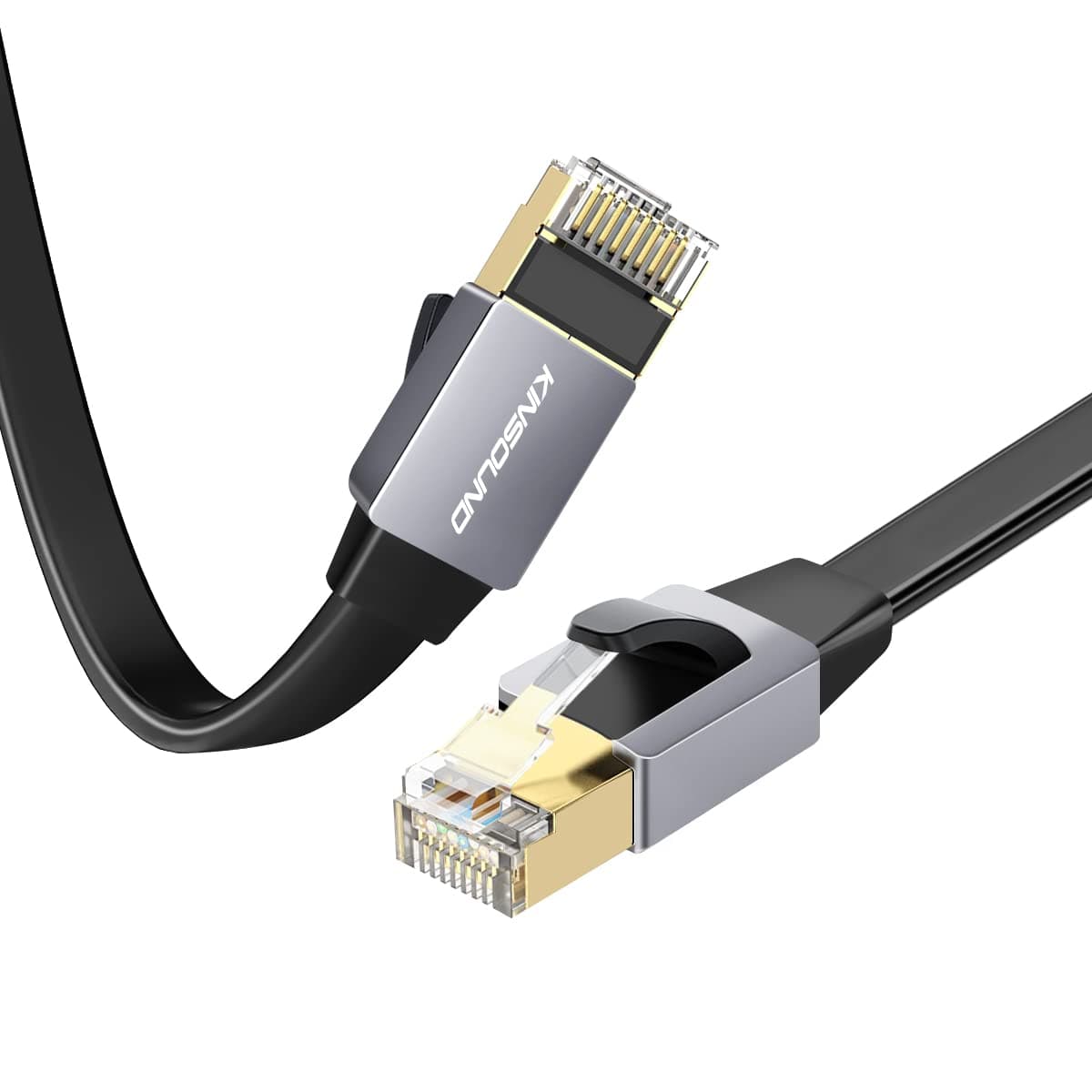 Kinsound Cat7 Ethernet Cable, High Speed 10Gbps 600Mhz/s Shielded LAN Cord Flat Gigabit RJ45 Patch Cords Internet Wire for Gaming PS5 Xbox PC Router Modem Smart TV, Black (15M)