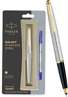 Parker Galaxy Stainless Steel Gold Trim Roller Ball Pen