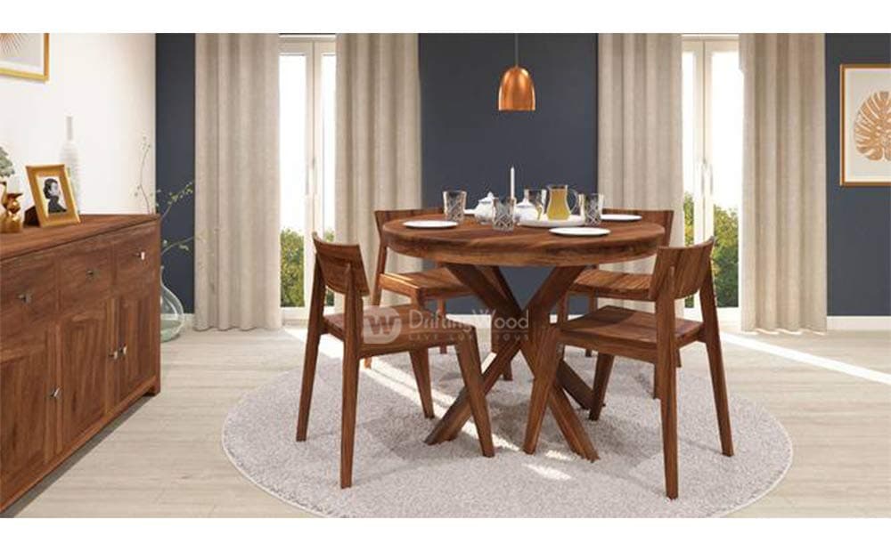 DRIFTINGWOOD Wooden Liana Gordon Dining Table 4 Seater | Dinning Room Table with 4 Chairs | Sheesham Wood, Natural Brown