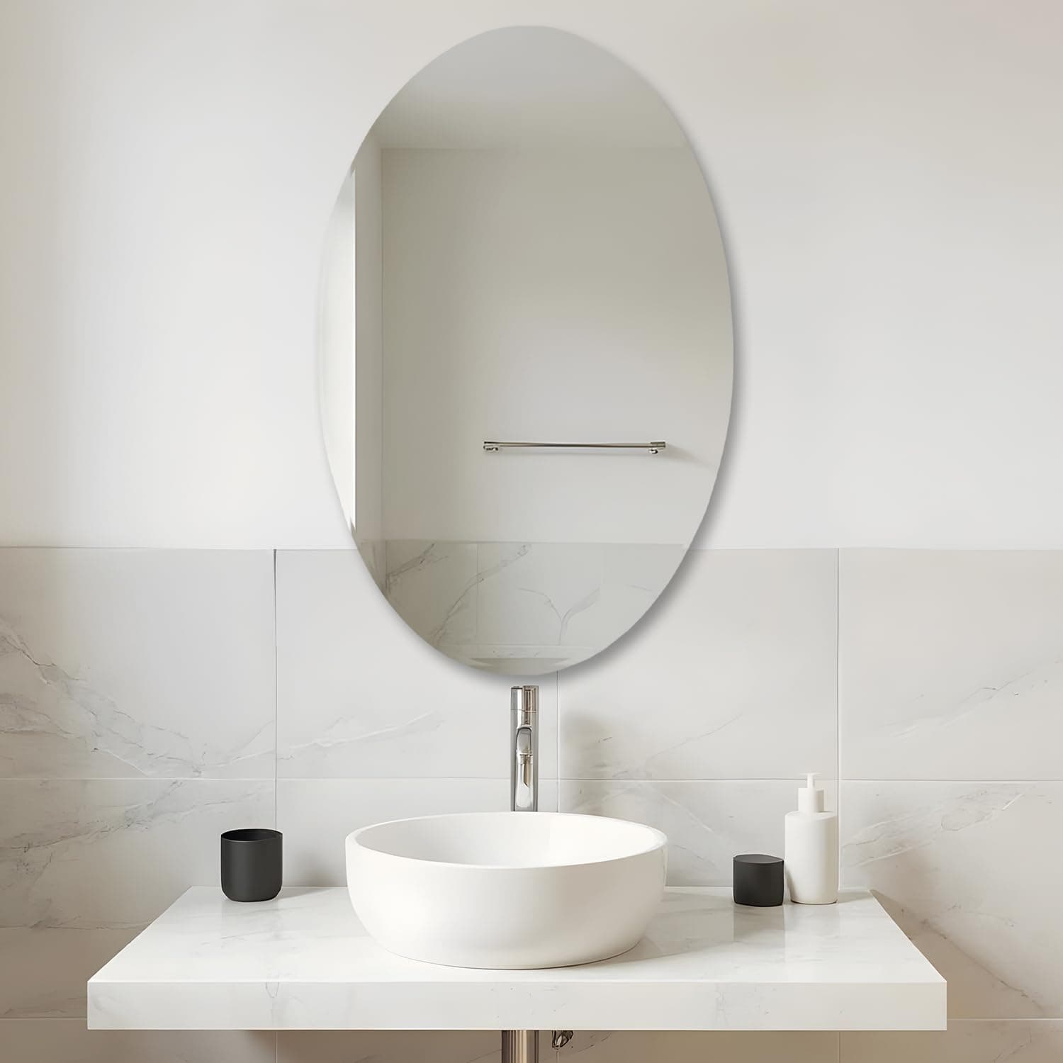 Amazon Basics Frameless Oval Glass Wall Mount Mirror with Beveled Smooth Edges – Decorative Bathroom, Bedroom, Living Room, Dressing Room & Entryway Mirror – 29 x 0.4 x 44 cm