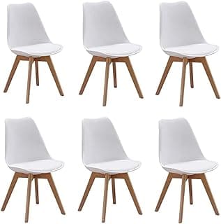 Set of 6 Scandinavian Chairs with Padded Cushion Seat & Solid Beech Wood Legs Chairs for Dinning Cafe, Home, Hotel & Office (6 Chairs) (White)