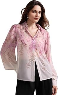 Zurity Women Shirt || Women Top ||Autumn Leaves Print Polo Collar Shirt, Casual Long Sleeve (S-22-25)