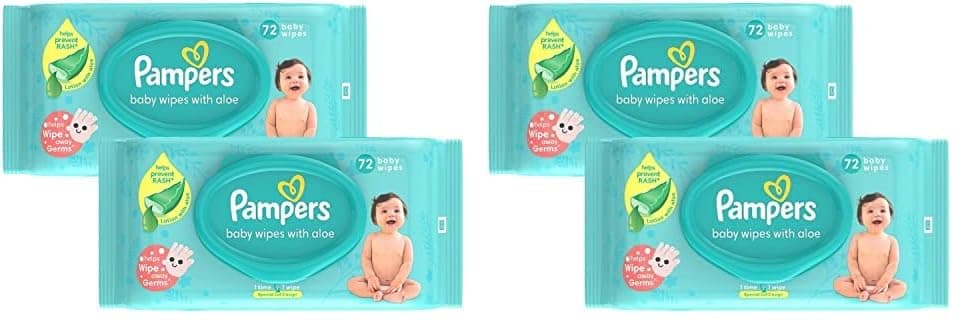 Pampers Baby Gentle Wet Wipes with Lid 288 Count (72 X Pack of 4) | with Aloe Vera and Vitamin E | 97% Pure Water | Paraben free | Combo Pack