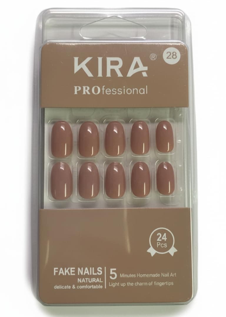 KIRA Professional Gel Nude Fake Nails – 24 Pcs Natural Press-On Nails | Short Oval Shape | Easy to Apply | Reusable & Comfortable | Salon Look at Home (28)