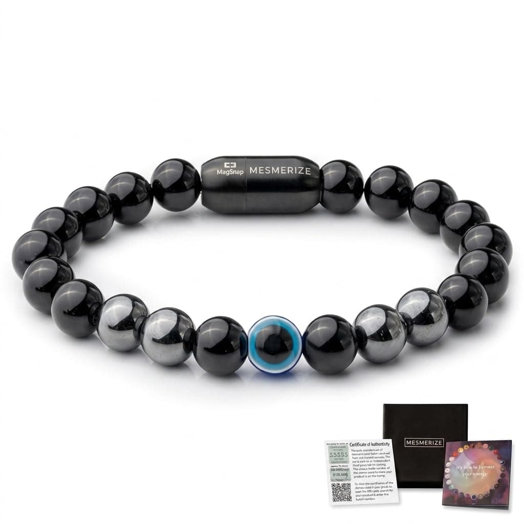 Mesmerize Evil Eye Protection Bracelets with MagSnap Closure | Unisex Collection | Original Stones to avoid negative energy | Durable MagSnap 2 Magnetic Closure | Lab-Tested Certificate & 6-Month Warranty Included.