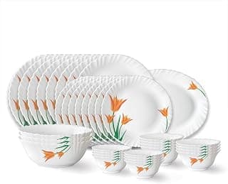 Larah by BOROSIL Firefly Fluted Series Opalware Dinner Set | 36 Pieces for Family of 8 | Microwave & Dishwasher Safe | Bone-Ash Free | Crockery Set for Dining & Gifting | Plates & Bowls | White