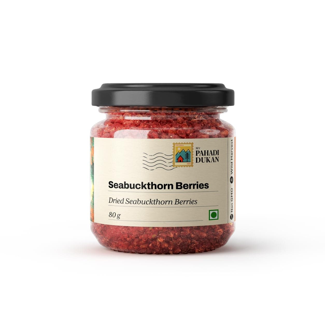 My Pahadi Dukan Himalayan Sea Buckthorn Berries 80g, Sun-Dried Wild Berries, Unsweetened Raw & Unprocessed, From Spiti Valley Himachal, Rich in Omega 3 6 7 9 & Vitamin C, No Sugar or Preservatives