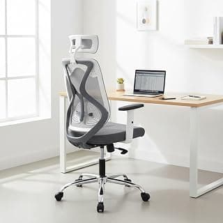 Nilkamal Verona High Back Mesh Office Chair with Headrest|Adjustable Height and Armrests|Adjustable Lumbar Support|Chair for Home, Desk, Study|White & Grey
