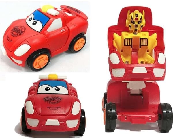 kidsferry Mini Transforming Car to Robot Toy – Friction Powered Push & Go Bump and Transform Vehicle for Kids (Random Color) Pack of 1