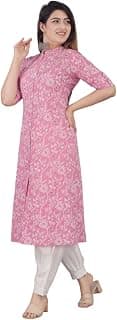 Women's Rayon Flax A-Line Kurti with Mandarin Collar, Printed Calf Length Elbow Sleeve Tunic for Formal & Casual Wear