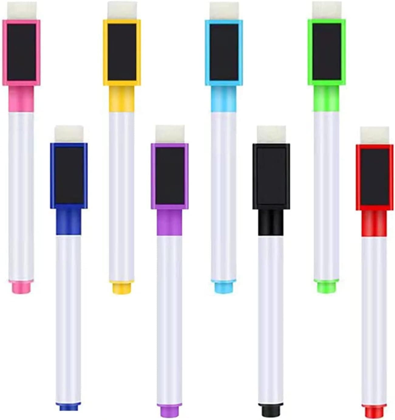 YAJNAS 8 Pcs Whiteboard Marker Dry Erase Markers Fine Point Tip, 8 Black Colors White Board Markers, Dry Erase Marker with Eraser Cap, Low Odor Erase Markers for Kids Pen (All black color ink)