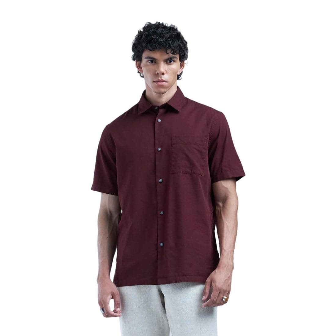 Flying Machine Men's Regular Fit Shirt | Solid | Short Sleeves | Shirt for Man